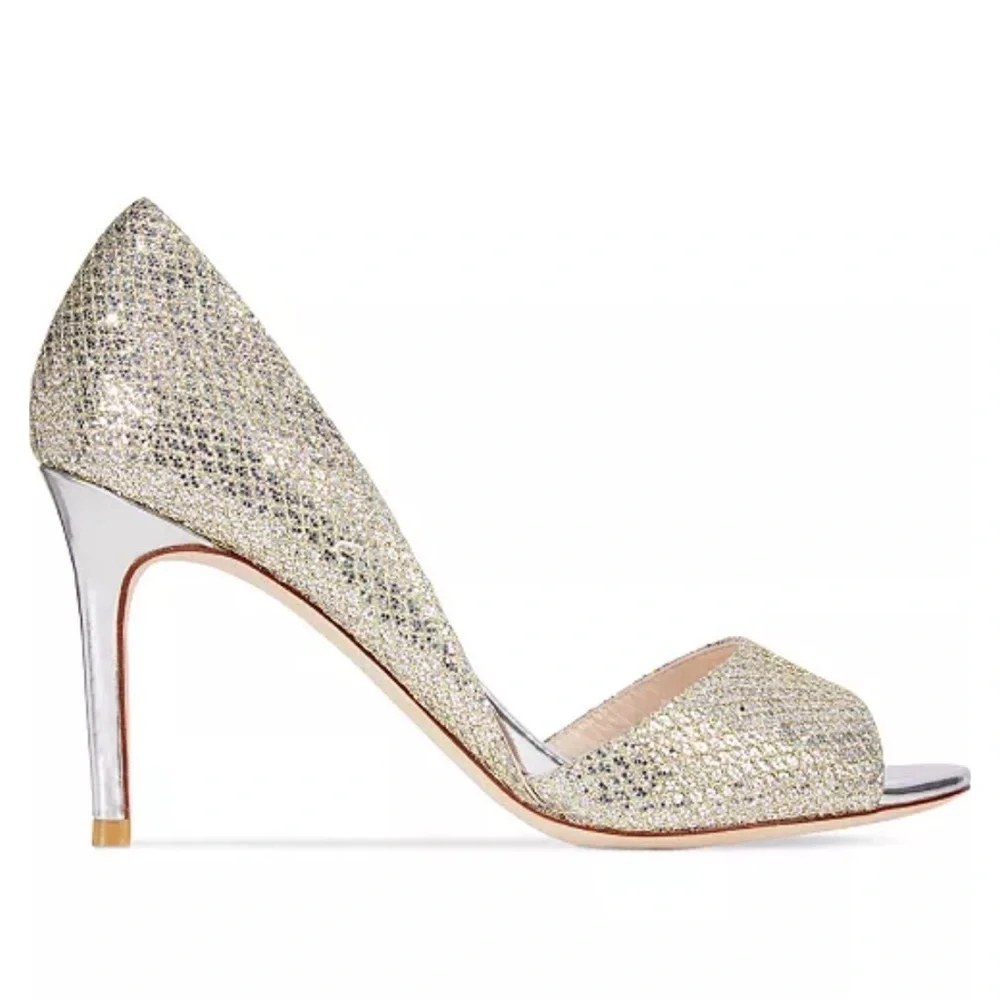 Cole Haan Gold Glitter Open-Toe Stiletto Pump